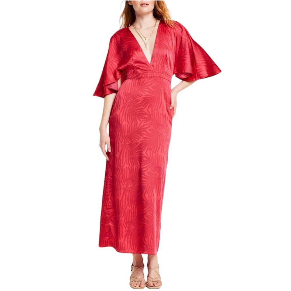 NEW NWT Fe Noel X Target Palm Leaf Contrast Print Flutter Sleeve Maxi Dress sz 0